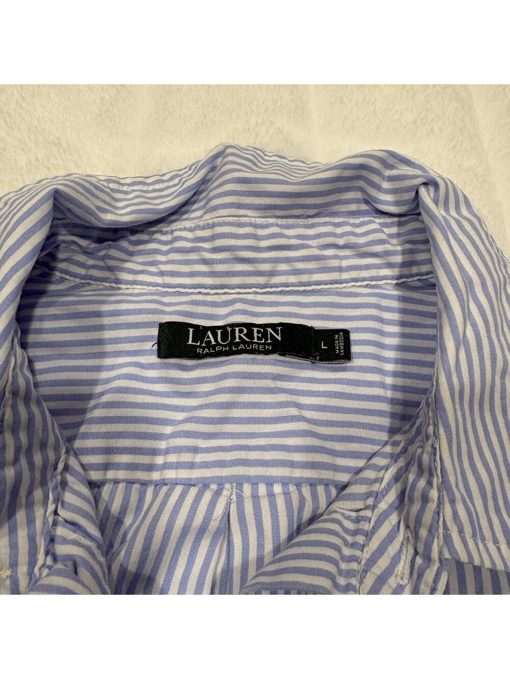 Lauren Ralph Lauren Striped Button Down Shirt Women L Cotton Blue White RL Logo - Picture 3 of 8